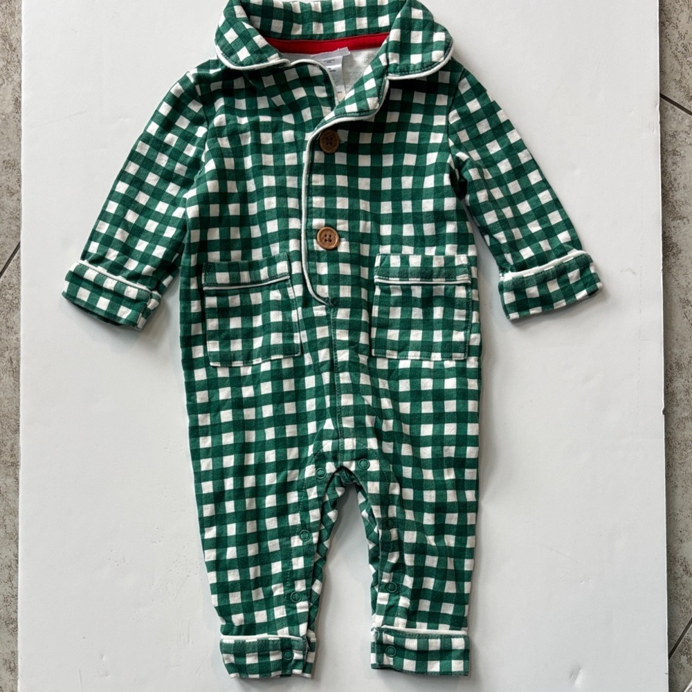 Indigo Baby Green and White Checkered Outfit - size 3-6 months